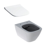 Wisząca miska WC Smyle Square lejowa, B35 cm, H33 cm, T49 cm, krótka, Rimfree Deska sedesowa WC wolnoopadająca Smyle Square mocowanie od góry, wolne opadanie, z wypinanymi zawiasami, zachodząca pokrywa biała